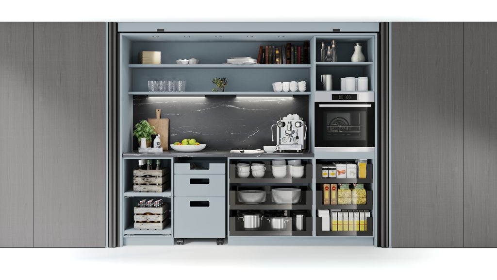 kitchen pantry using blum revego pocket doors