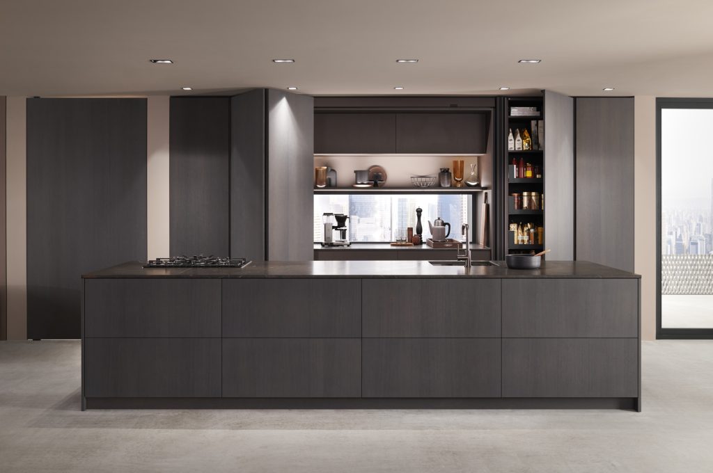 Blum Revego pocket door system in a modern kitchen